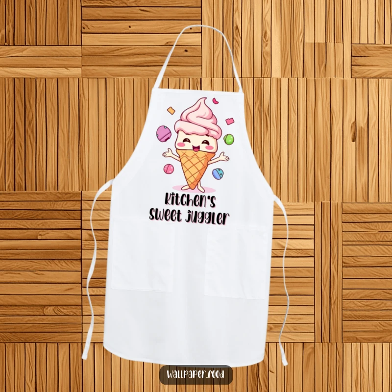 Funny Ice Cream Cone Apron, a delightful character juggling scoops, bringing a sweet and humorous touch to the kitchen.