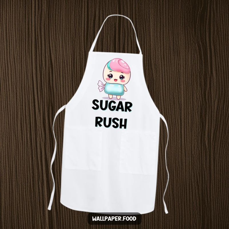 Funny apron for bakers, featuring a sweet candy character with a shimmering wrapper, perfect for a delightful kitchen.