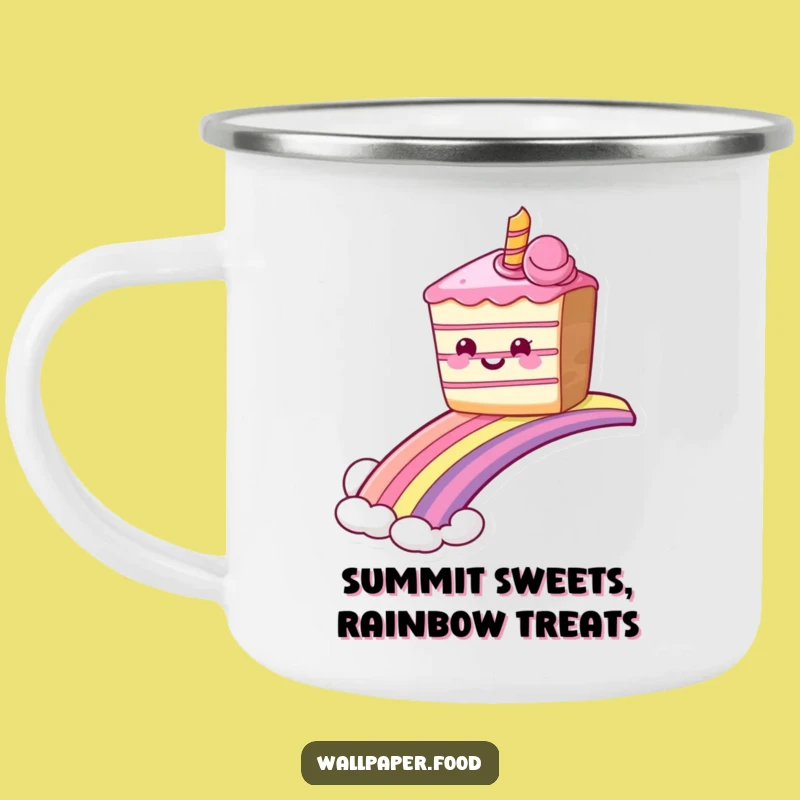 Durable Funny Grinning Cake Rainbow Camping Mug, Sweet Ride Outdoor Gift