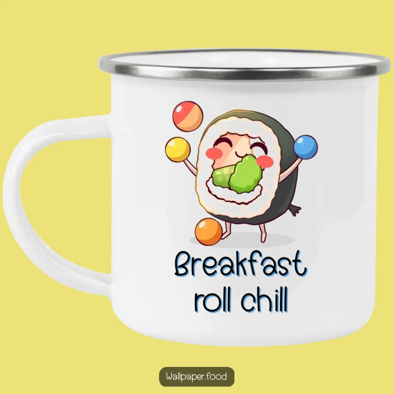 Funny Sushi Juggling Camping Mug: Juggle Your Adventures with This Grinning Roll
