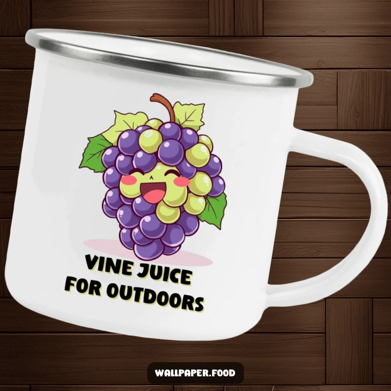 Funny Giggling Grapes Camping Mug, perfect for outdoor enthusiasts who enjoy a humorous design with laughing grapes.