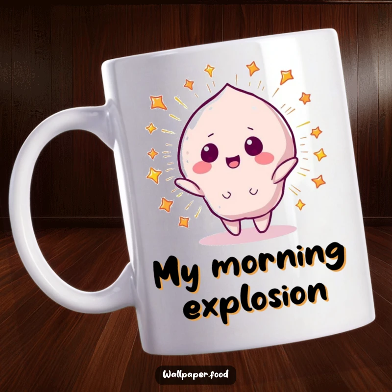 Funny Mug: A beaming candy character exploding with stars, radiating pure joy and sweetness, a fantastic funny gift.