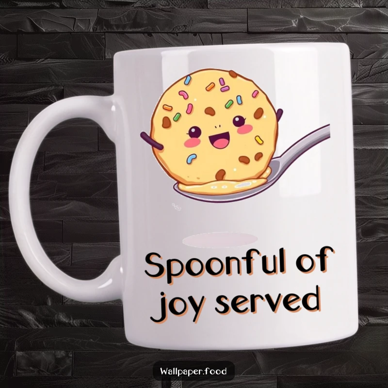 Funny mug featuring a cookie with sprinkles enthusiastically jumping from a spoon, perfect for bakers and sweet treat enthusiasts. Funny gift.