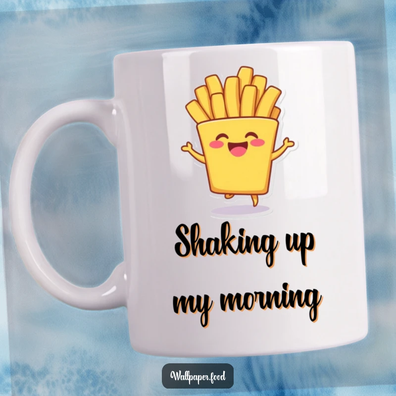 Funny Mug: A gleeful french fry character doing a silly shimmy dance, embodying pure, infectious fun and a love for playful movement.