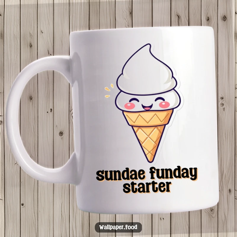 Funny Ice Cream Cone Mug: Happy character radiating pure delight, spreading sweet joy and smiles.