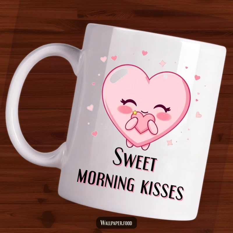 Funny Candy Heart Mug: Happy character happily blowing surrounded by glitter, spreading love and sparkle.