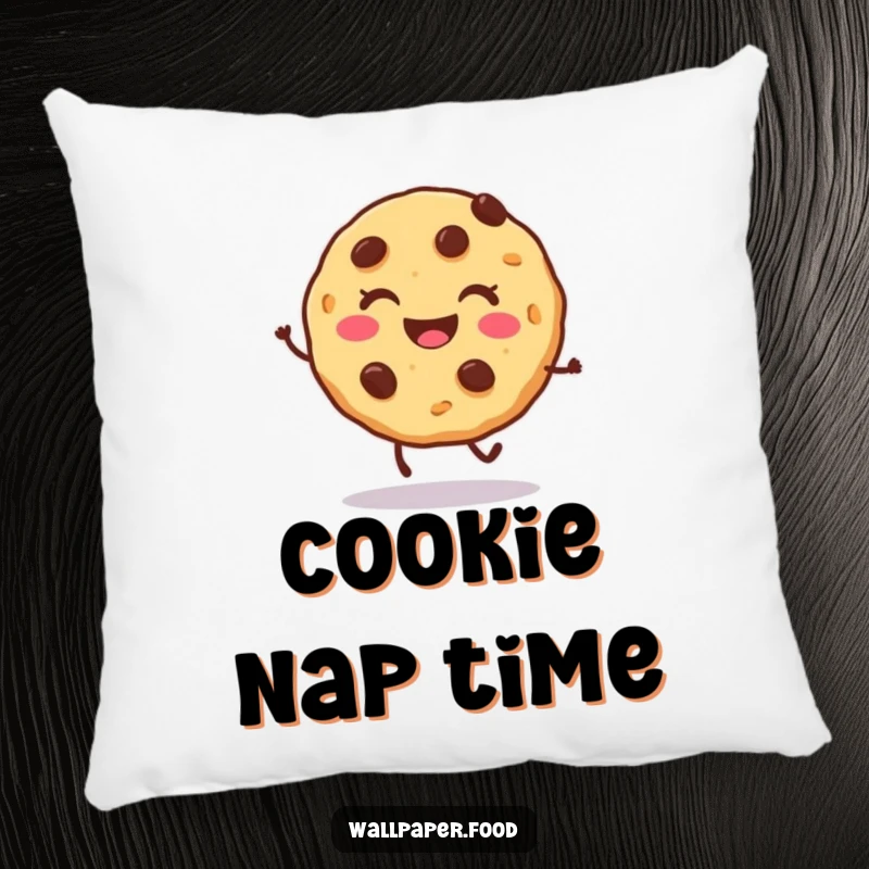 Funny cookie pillow with a smiling character doing a joyful hop, perfect for soft, sweet comfort.
