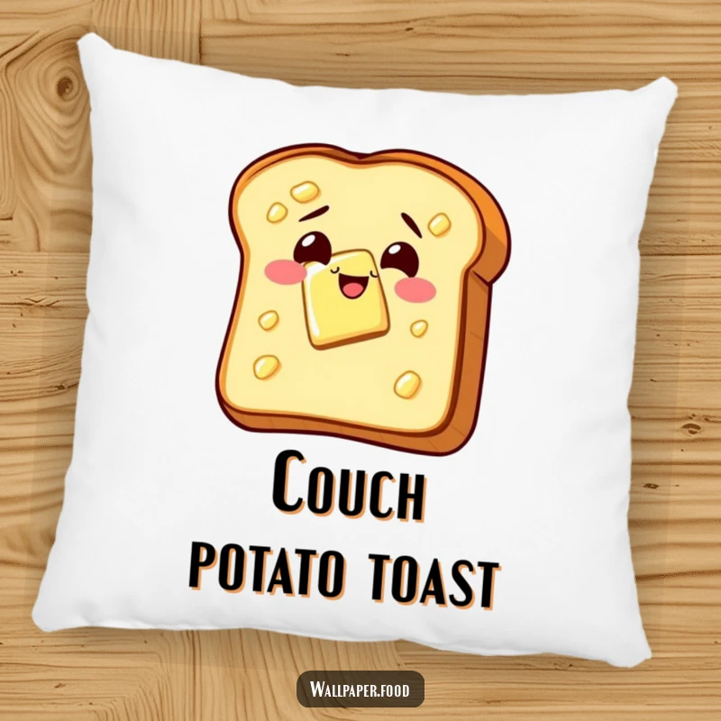 Funny pillow featuring a slice of buttered toast wiggling with glee, offering soft comfort and a cheerful, humorous breakfast theme.