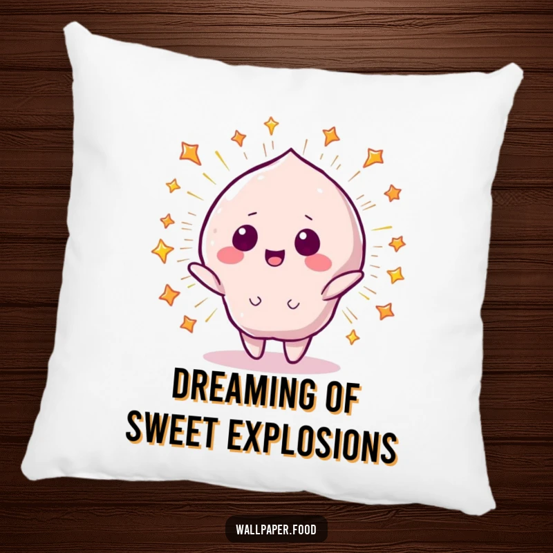 Funny Pillow: A beaming candy character surrounded by a starry explosion, a plush and funny gift for sweet lovers.