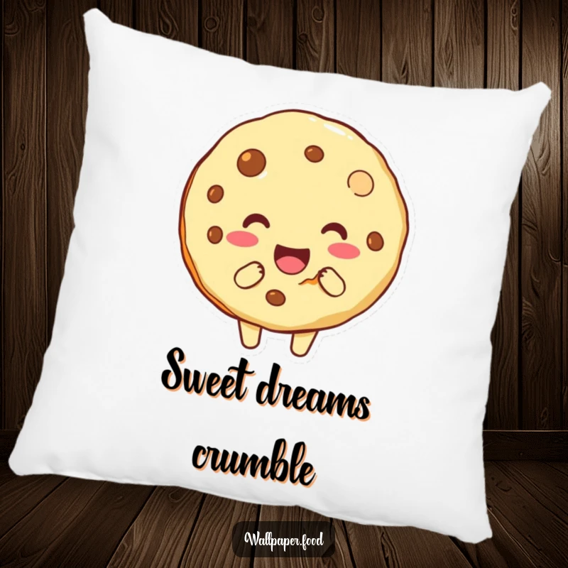 Funny pillow showcasing a lovable cookie character with a bite out, offering comfort and a cheerful, humorous appeal for relaxation.