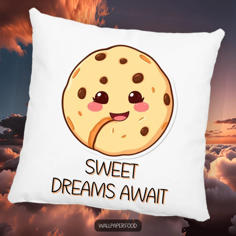 Funny pillow showcasing a happy cookie character with a bite taken out, exuding comfort and a dose of sweet humor.