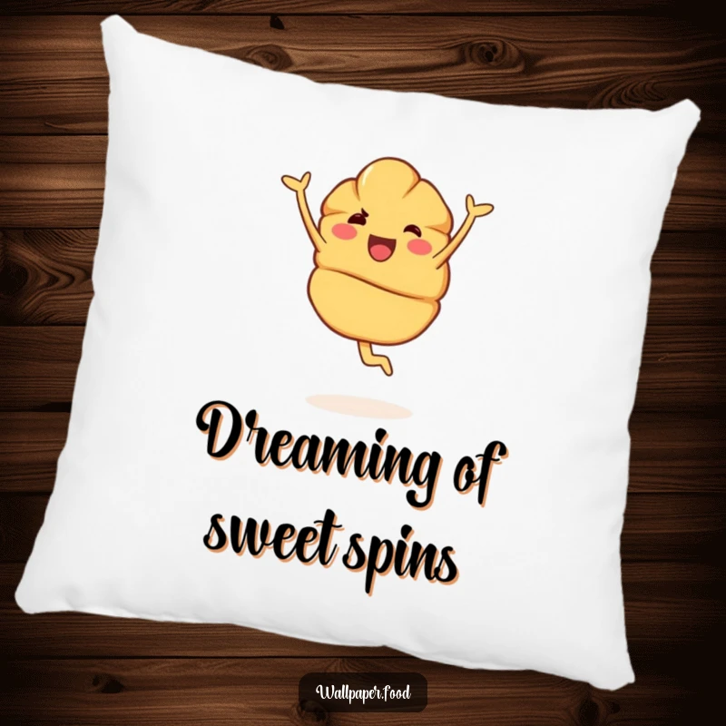 Funny Pillow: A joyous croissant character in a pirouette, bringing funny comfort and a touch of elegant charm to any cozy space.
