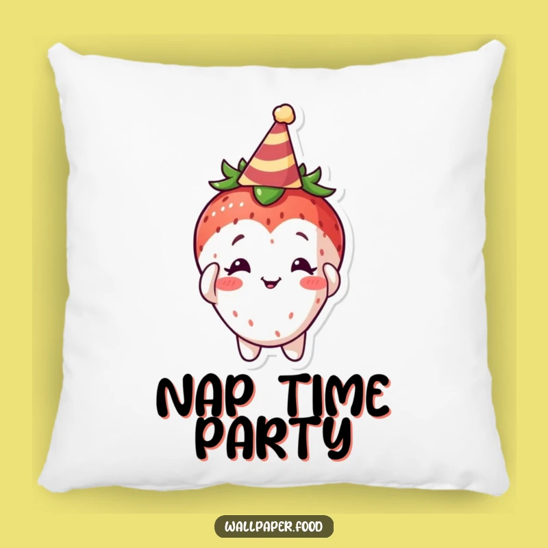 Funny Curious Strawberry Party Hat Pillow, Soft Comfort for Celebratory Moments