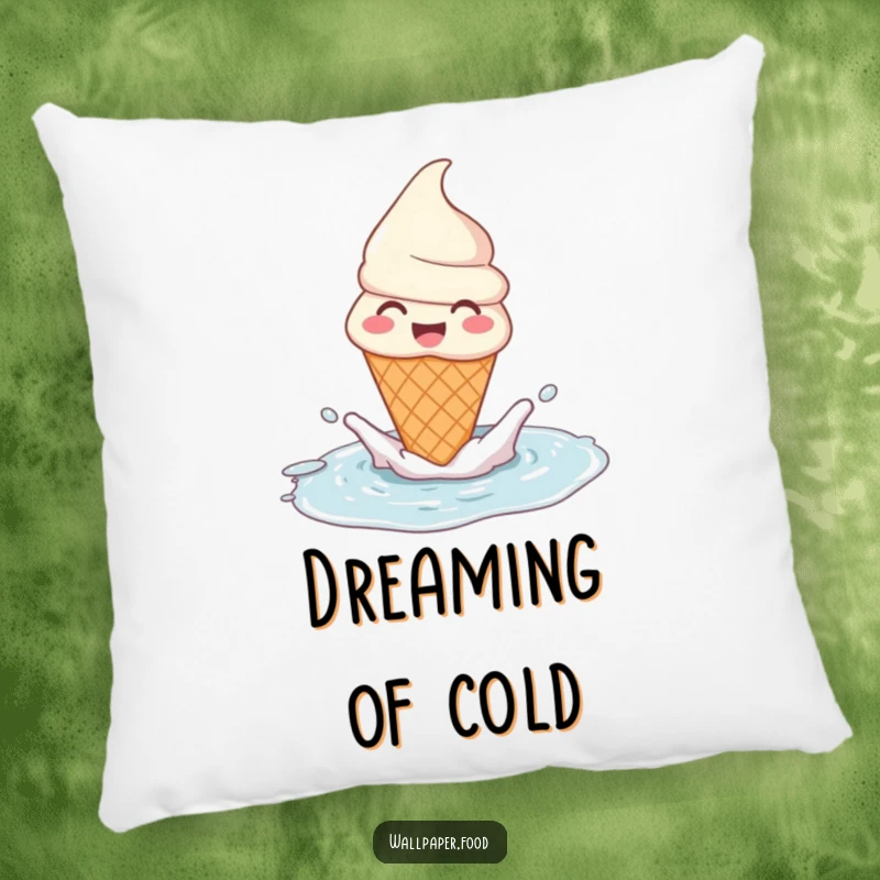 Funny ice cream cone pillow character in a joyous puddle splash, soft and huggable. A cheerful addition to any room.
