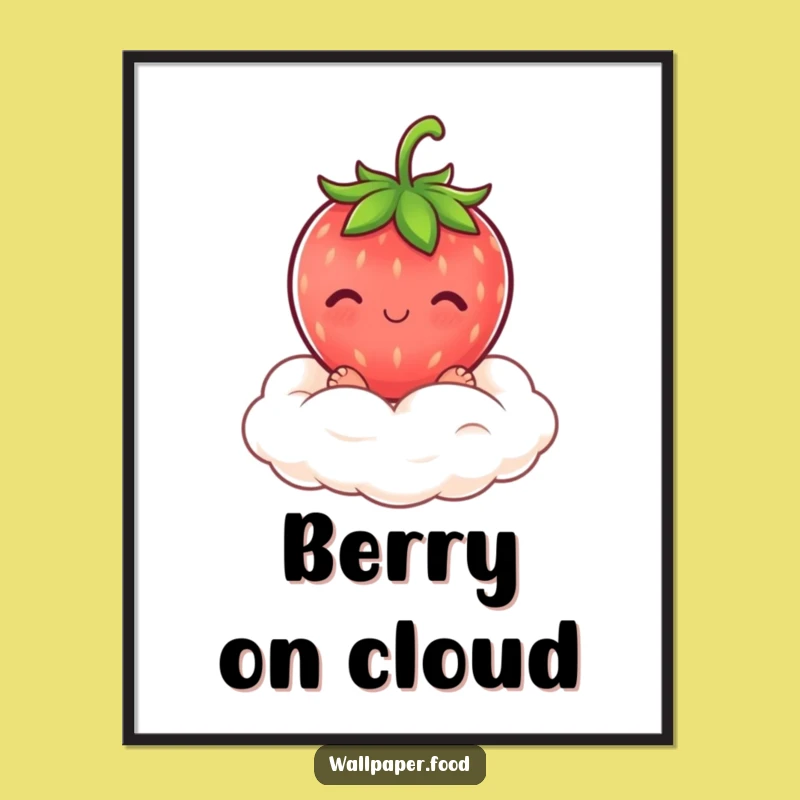 Funny Blushing Strawberry Cream Cloud Digital Art: Instant Sweetness