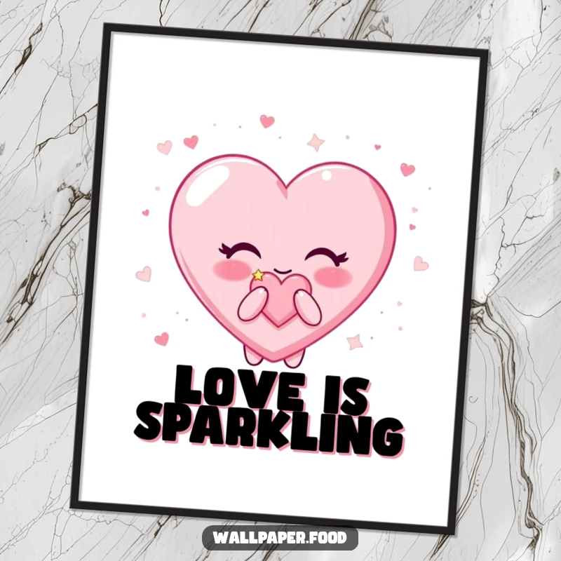 Funny Candy Heart Digital Art Print: Happy character happily blowing surrounded by glitter, instant downloadable humor.