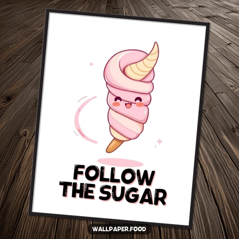 Funny digital art print of a churro character twirling and leaving a sugar trail, ready to be printed and add instant sweet humor.