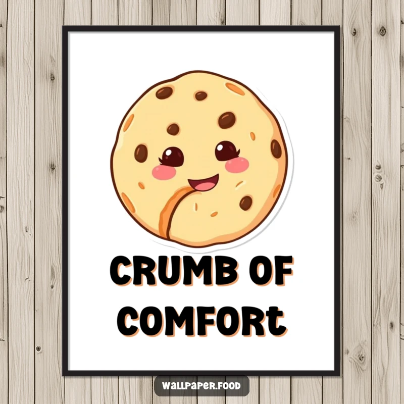 Funny digital art print of a happy cookie character with a bite missing and a sweet, knowing grin.