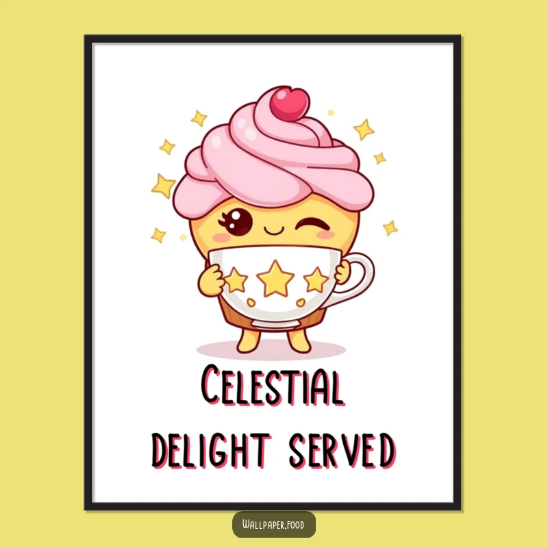 Funny Cupcake Starlight Wall Art - Winking Character Digital Print for Magic!