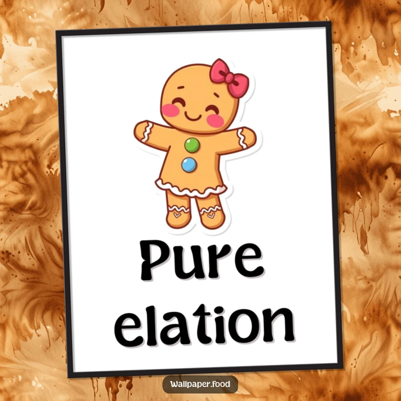 Funny digital art print of a gingerbread person with candy buttons dancing with pure glee, adding festive charm to any room.