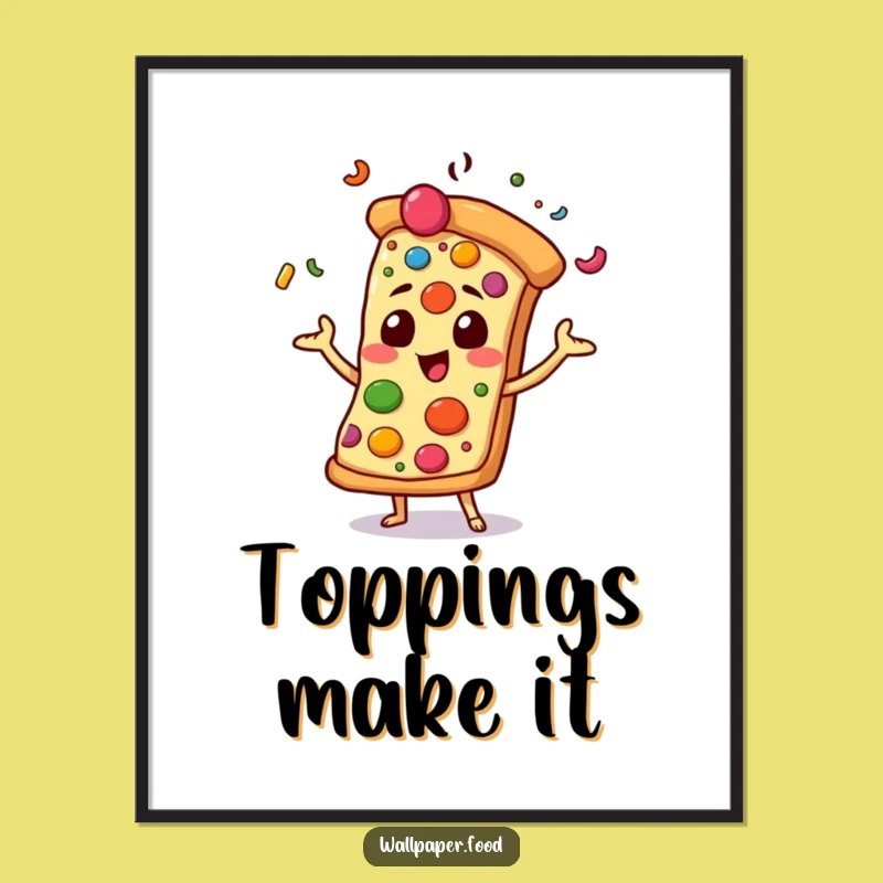 Funny Pizza Slice Digital Art: Juggling Toppings Character, Instant Funny Gift Download