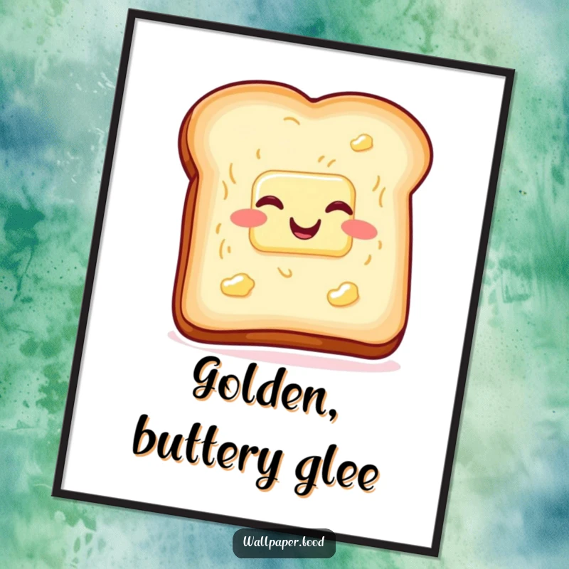 Funny toast and butter digital art print, wiggling with glee, bringing instant breakfast humor and joy. Perfect funny gift.