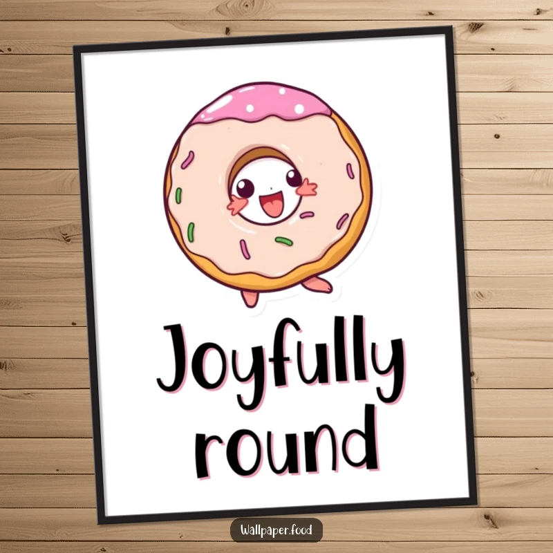 Funny digital art print of a doughnut character in a joyful spin, adding a touch of sweet energy and fun.