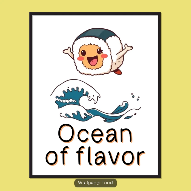 Funny Sushi Ocean Art Print - Cheerful Sushi Character Digital Wall Decor!