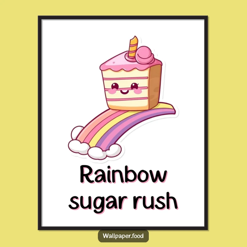 Funny Grinning Cake Rainbow Digital Art Print, Instant Sweet Ride Decor