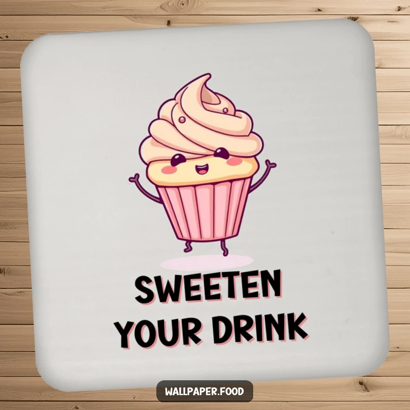 Funny cupcake drink coasters featuring a cute character doing a whimsical spin, perfect for adding sweet charm.