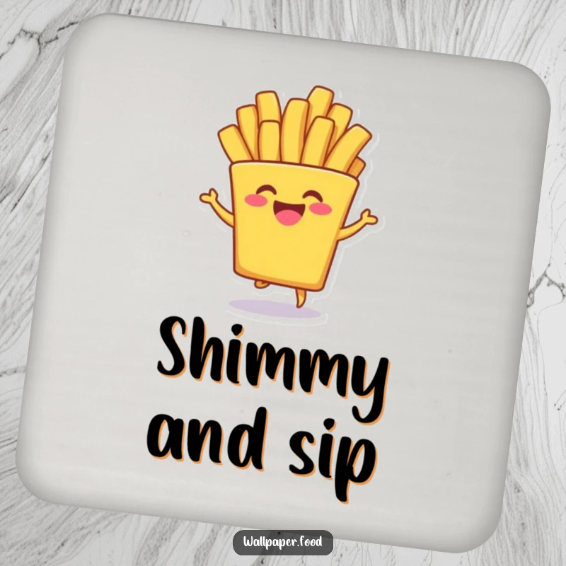 Funny Coaster: A giggling french fry character shimmying, offering a funny and protective touch to your tables, perfect for fun homes.