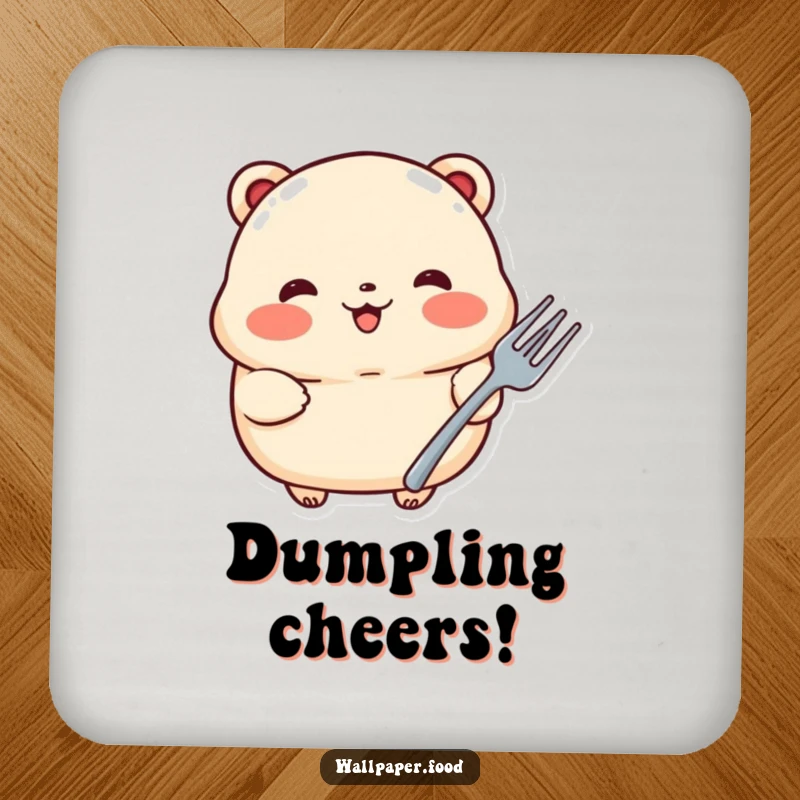 Funny drink coasters showcasing a proud dumpling with rosy cheeks holding a tiny fork, adding foodie charm and protection.