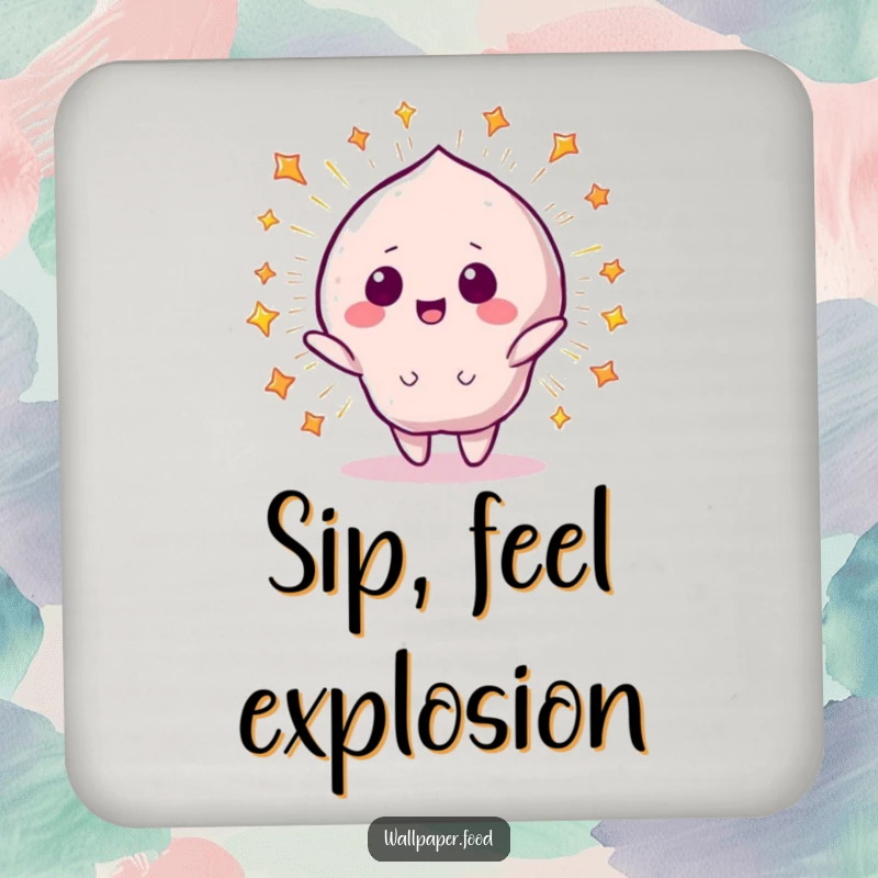 Funny Drink Coaster: A beaming candy character with a starry explosion, adding humor and sweetness to drink protection.