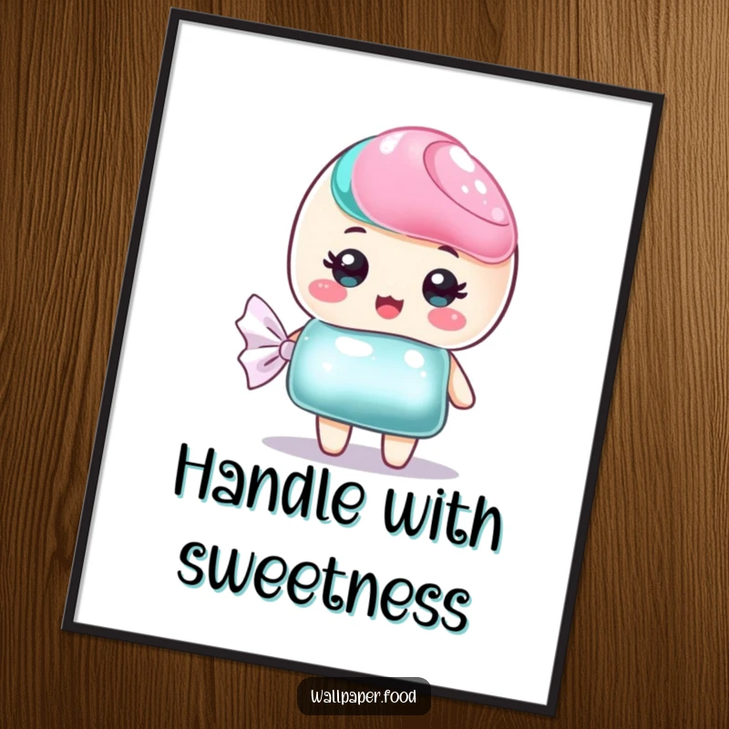 Funny poster art of a sweet candy character with a shimmering wrapper, adding a touch of delightful sweetness.