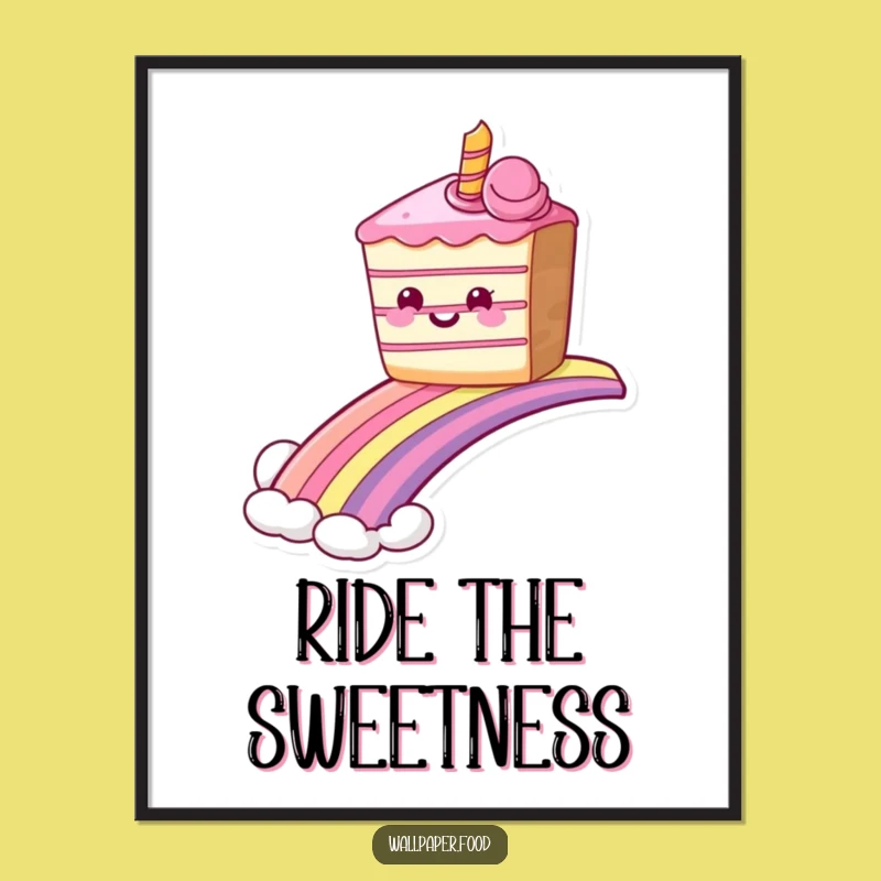Funny Grinning Cake Rainbow Poster, Sweet Ride Humorous Wall Art
