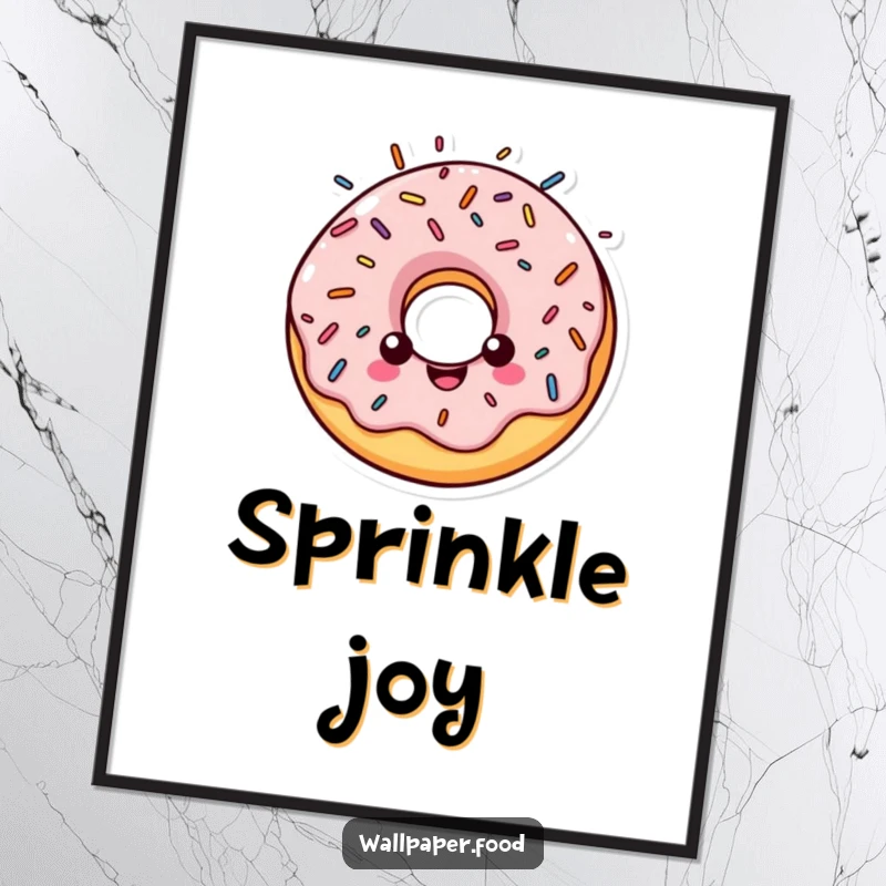Funny poster art of a cheerful donut character with a sparkling halo composed entirely of colorful sprinkles.