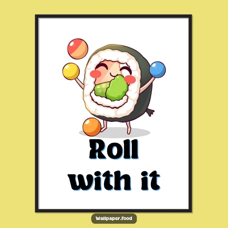 Funny Sushi Juggling Poster: Add Skillful Fun to Your Walls with This Grinning Art