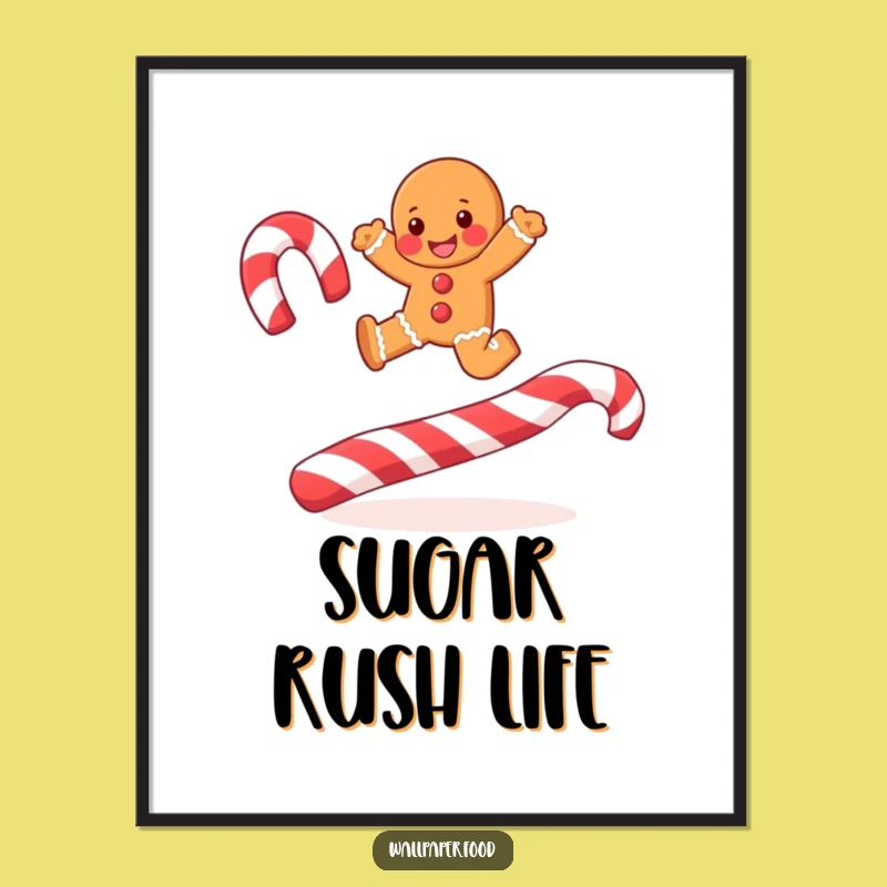Funny Joyful Gingerbread Man Candy Cane Poster: Festive Wall Art