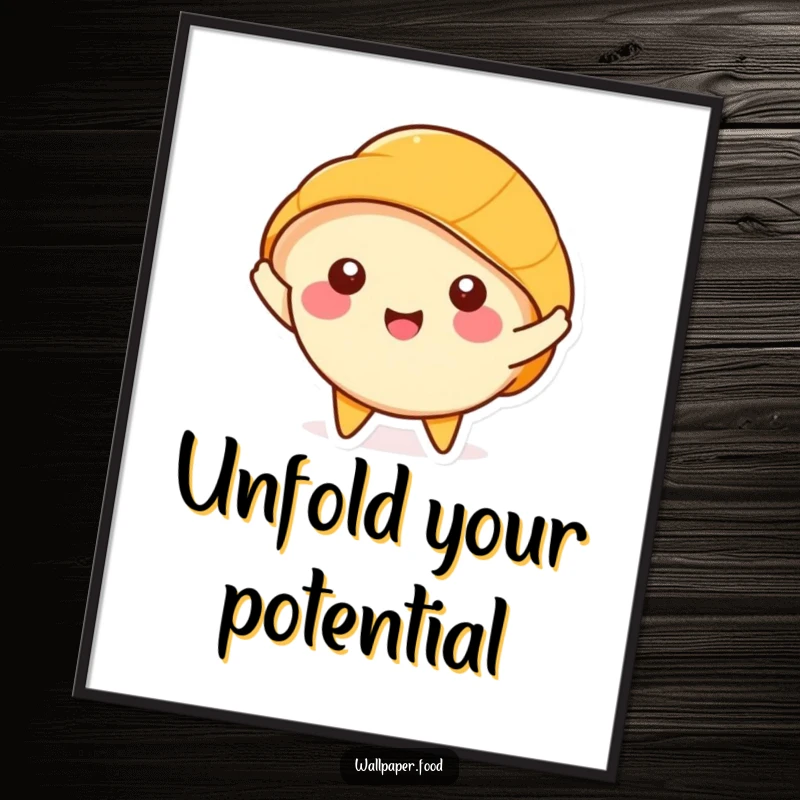 Funny Croissant Poster: Happy character happily stretching its layers, a humorous and artistic wall decoration.