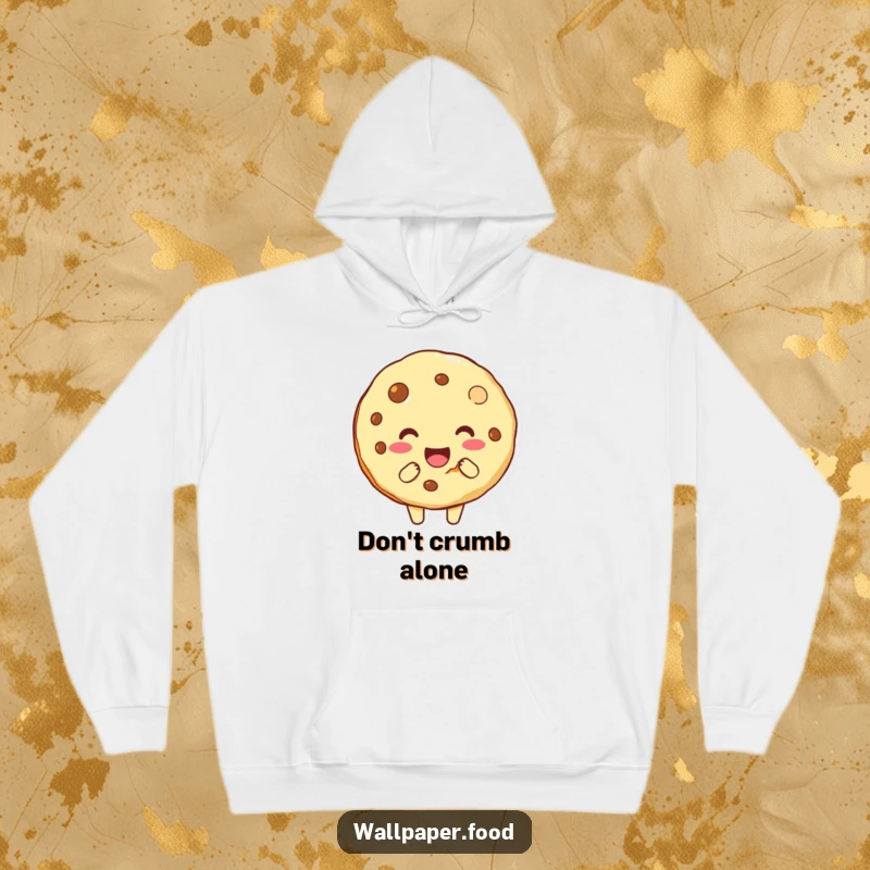 Funny hoodie featuring a well-loved cookie character with a chunk missing, radiating warmth and playful mischief, a cozy delight.