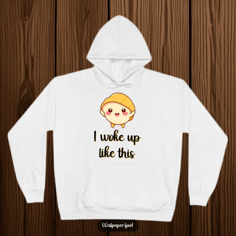 Funny Croissant Hoodie: Happy character happily stretching its layers, cozy and humorous apparel.