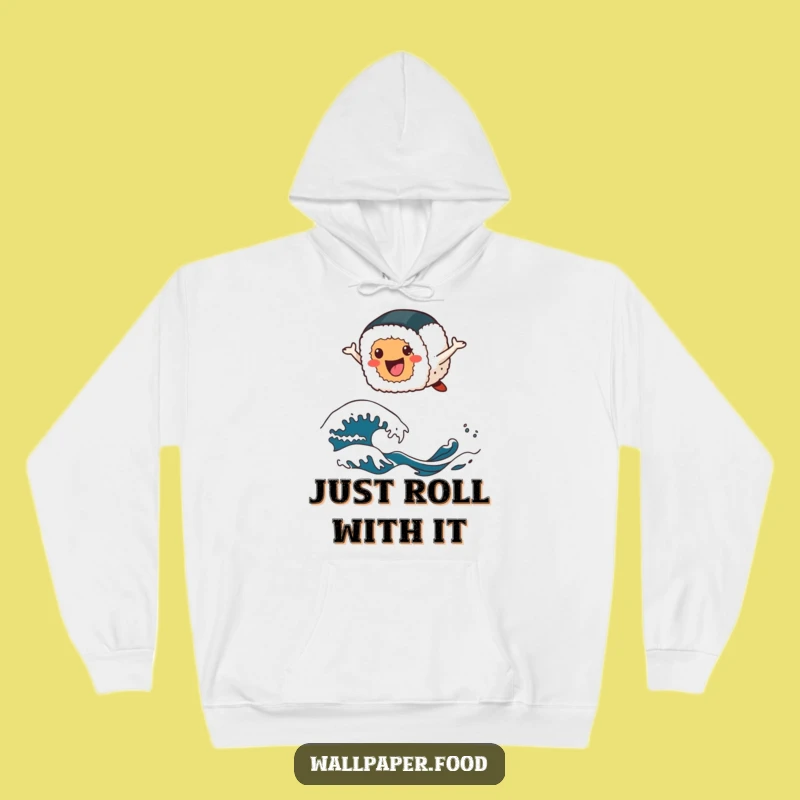 Funny Sushi Wave Hoodie - Cheerful Sushi Roll Character Sweatshirt Gift!
