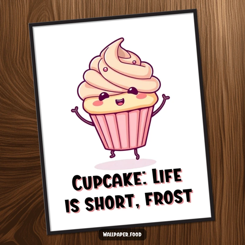 Funny Free Printable Wall Art: A cute cupcake character with frosting doing a delightful and whimsical spin.