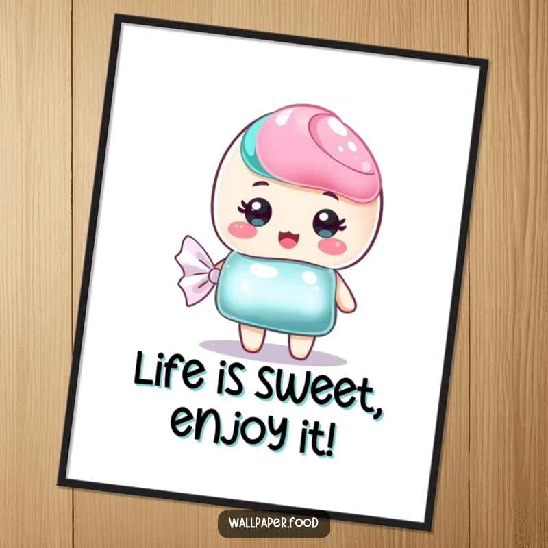 Funny Free Printable Wall Art: Sweet candy character with a shimmering wrapper, a colorful piece of downloadable art.