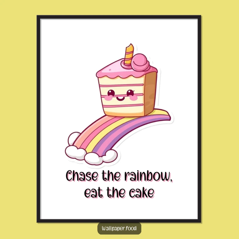 Free Printable Funny Cake Wall Art - Rainbow Sliding Dessert Downloadable Decor