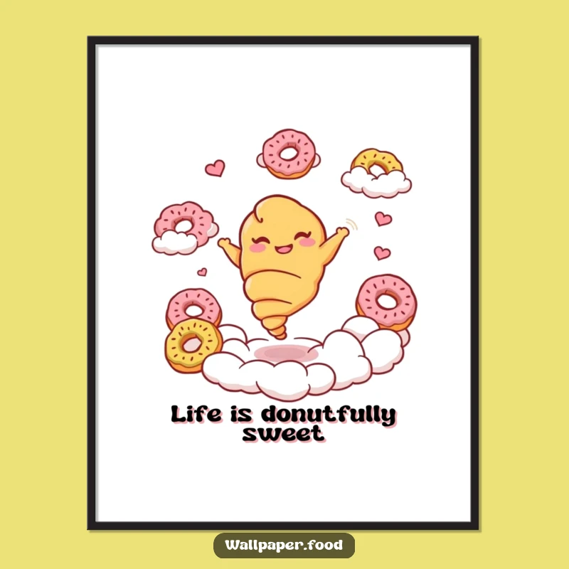 Free Printable Funny Croissant Twirl Wall Art: Donut Clouds Downloadable Decor for Whimsical Spaces