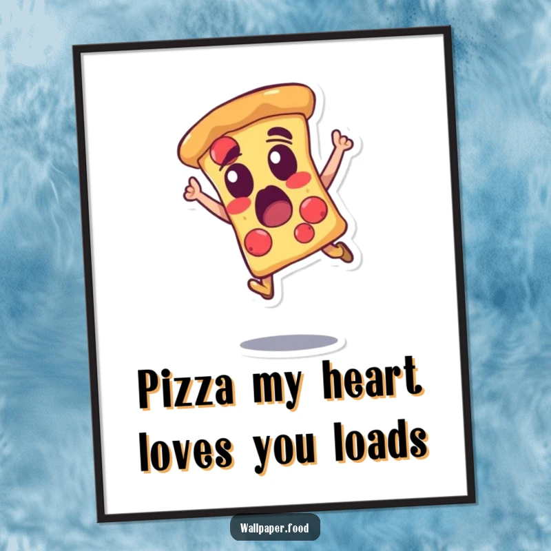 Funny Free Printable Wall Art: An amazed pizza slice character captured mid-leap, bringing dynamic energy to decor.