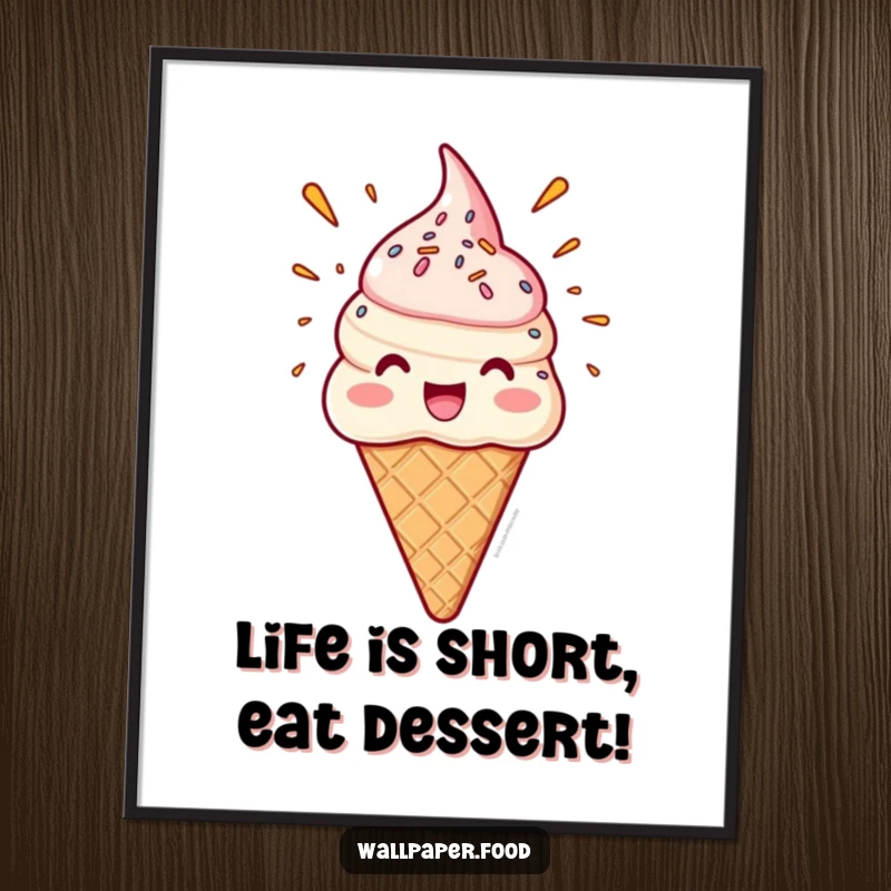 Funny Free Printable Wall Art: Delighted ice cream cone character with a sprinkle eruption, a cool piece of downloadable art.