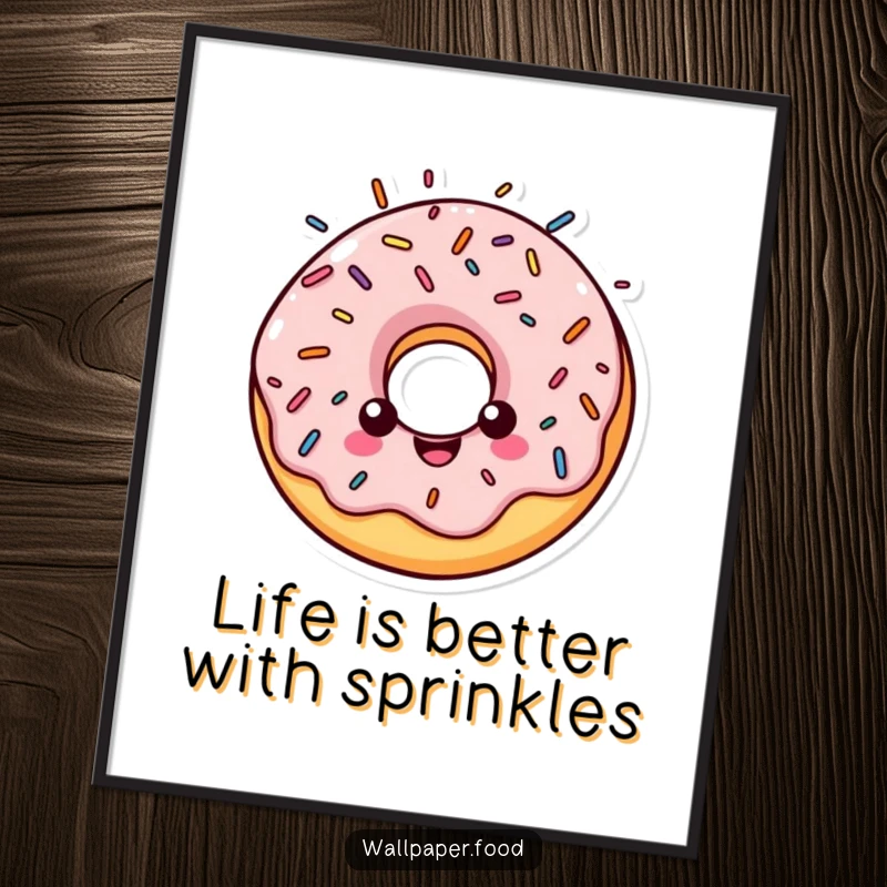Funny Free Printable Wall Art: A cheerful donut character glows with a radiant halo made of colorful, happy sprinkles.