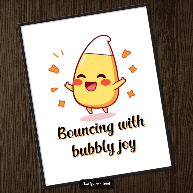 Funny Free Printable Wall Art: A candy corn character laughs gleefully while bouncing off bubbly patterns.